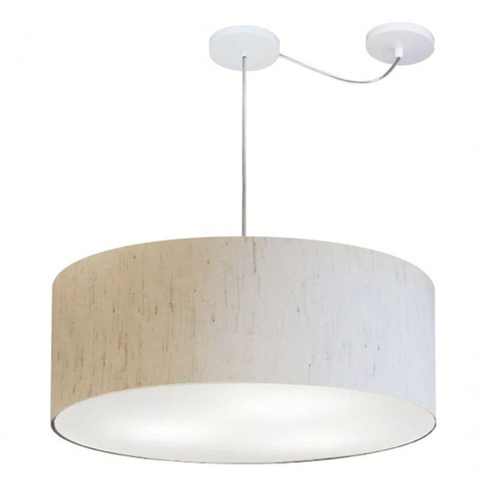 Lustre Pendente Cilíndrico Com Desvio De Centro Vivare Md-4266 Cúpula Em Tecido 60x21cm - Bivolt Linho Bege 127/220v - 3