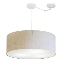 Lustre Pendente Cilíndrico Com Desvio De Centro Vivare Md-4266 Cúpula Em Tecido 60x21cm - Bivolt Linho Bege 127/220v - 3