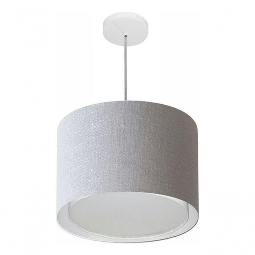 Lustre Pendente Cilíndrico Duplo Md-4292 Cúpula Em Tecido 40x30cm Rustico Cinza - Bivolt - 3