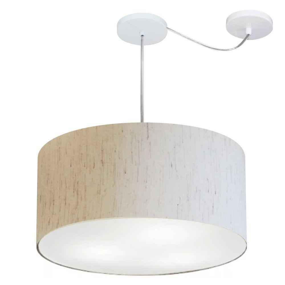 Lustre Pendente Cilíndrico Com Desvio De Centro Vivare Md-4252 Cúpula Em Tecido 55x25cm - Bivolt Linho Bege 127/220v - 1