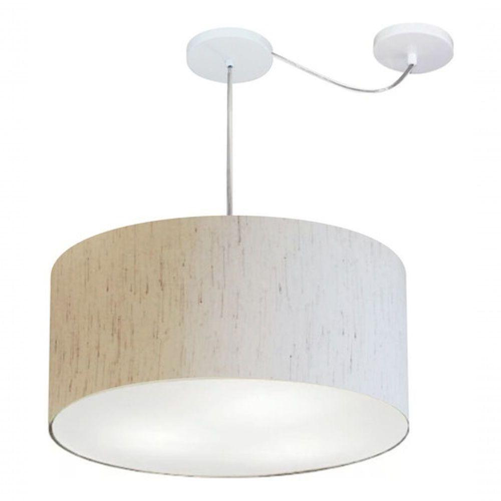 Lustre Pendente Cilíndrico Com Desvio De Centro Vivare Md-4252 Cúpula Em Tecido 55x25cm - Bivolt Linho Bege 127/220v - 3