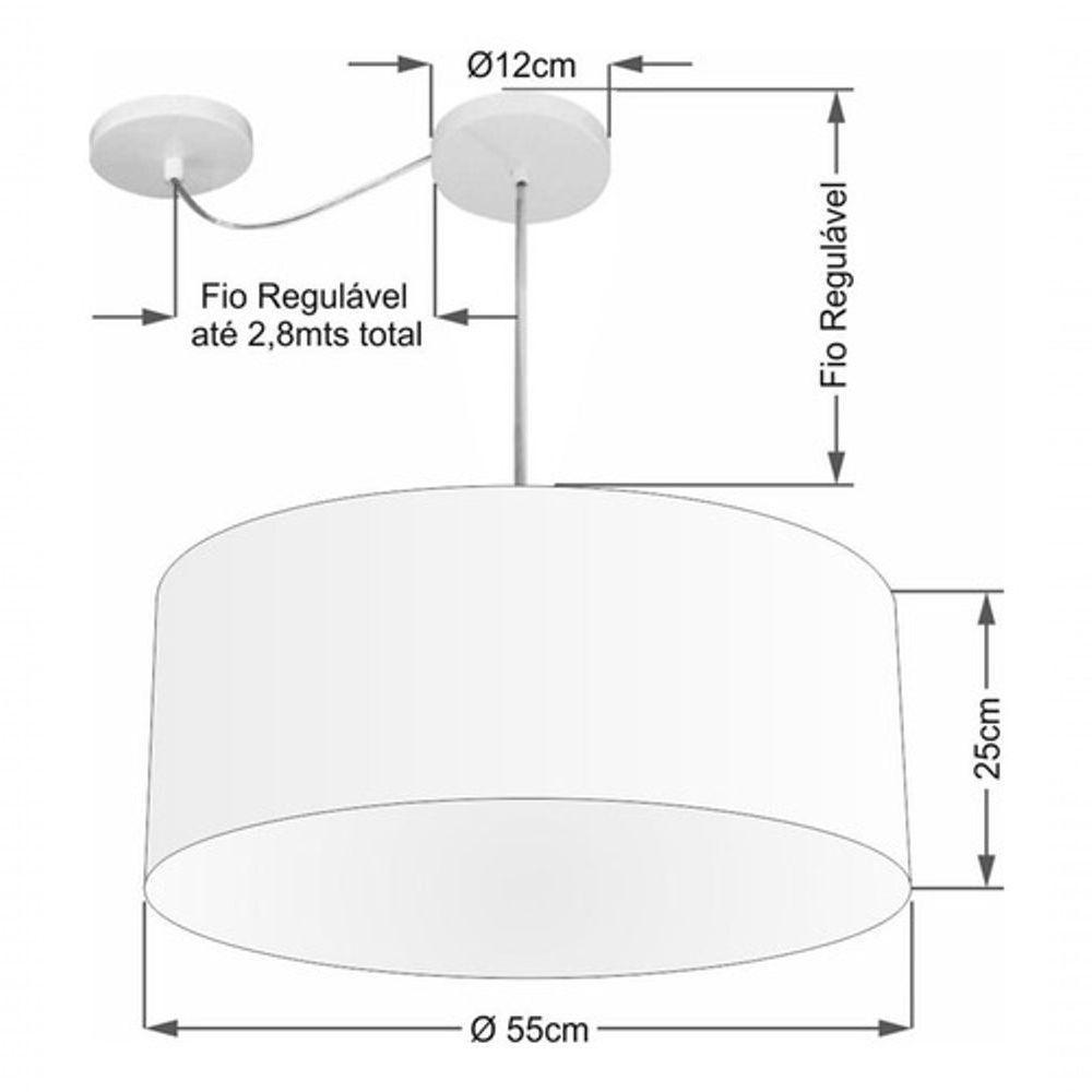 Lustre Pendente Cilíndrico Com Desvio De Centro Vivare Md-4252 Cúpula Em Tecido 55x25cm - Bivolt Linho Bege 127/220v - 4