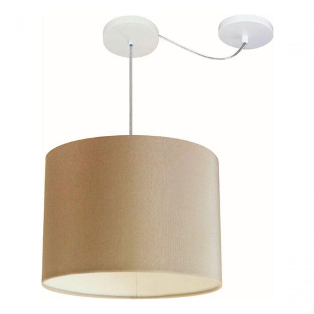 Lustre Pendente Cilíndrico Com Desvio De Centro Vivare Md-4227 Cúpula Em Tecido 40x30cm - Bivolt Palha 127/220v - 3
