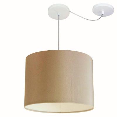 Lustre Pendente Cilíndrico Com Desvio De Centro Vivare Md-4227 Cúpula Em Tecido 40x30cm - Bivolt Palha 127/220v