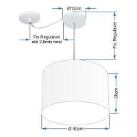 Lustre Pendente Cilíndrico Com Desvio De Centro Vivare Md-4227 Cúpula Em Tecido 40x30cm - Bivolt Palha 127/220v - 4