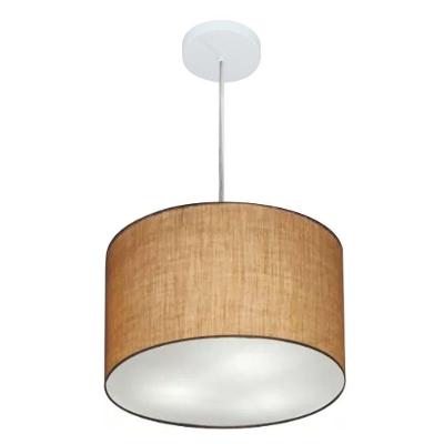 Lustre Pendente Cilíndrico Vivare Md-4211 Cúpula Em Tecido 35x25cm - Bivolt Palha 127/220v
