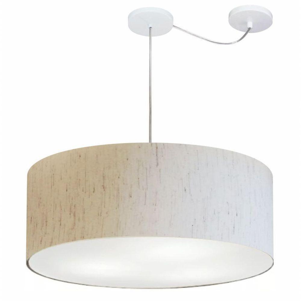 Lustre Pendente Cilíndrico Com Desvio Md-4266 Cúpula Em Tecido 60x21cm Linho Bege - Bivolt - 1