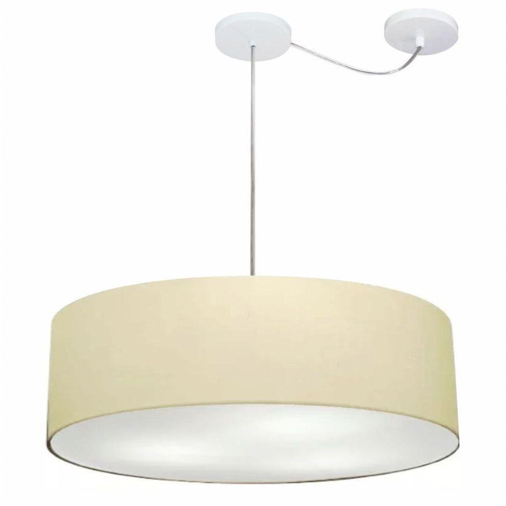 Lustre Pendente Cilíndrico Com Desvio De Centro Vivare Md-4265 Cúpula Em Tecido 60x15cm - Bivolt Algodão-crú 127/220v - 1