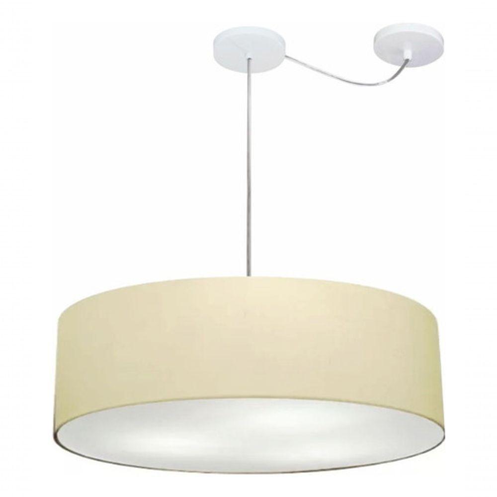Lustre Pendente Cilíndrico Com Desvio De Centro Vivare Md-4265 Cúpula Em Tecido 60x15cm - Bivolt Algodão-crú 127/220v - 3