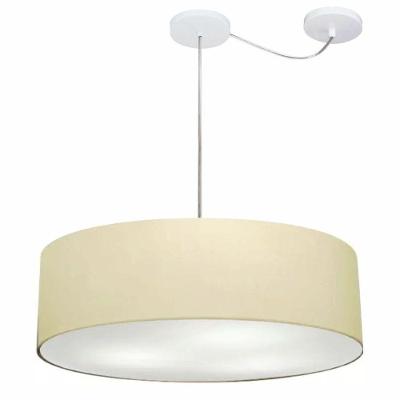 Lustre Pendente Cilíndrico Com Desvio De Centro Vivare Md-4265 Cúpula Em Tecido 60x15cm - Bivolt Algodão-crú 127/220v
