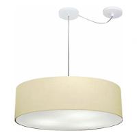 Lustre Pendente Cilíndrico Com Desvio De Centro Vivare Md-4265 Cúpula Em Tecido 60x15cm - Bivolt Algodão-crú 127/220v - 3