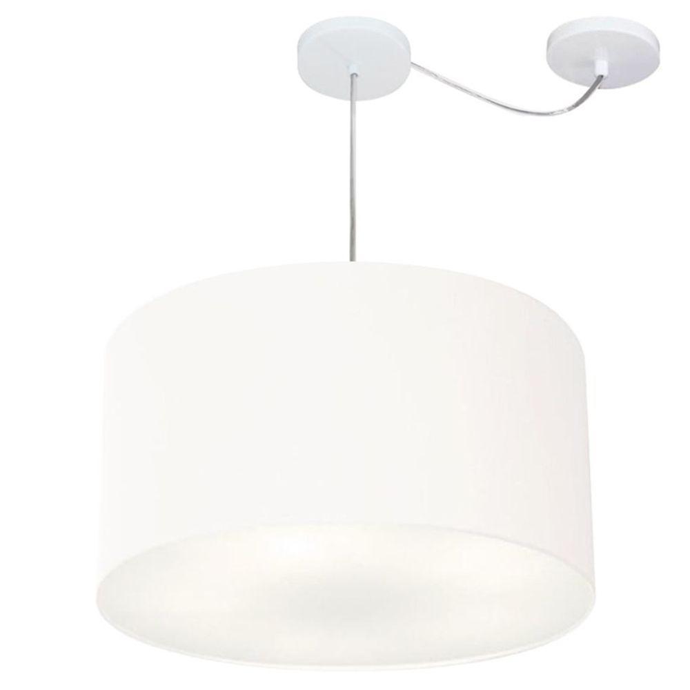 Lustre Pendente Cilíndrico Com Desvio De Centro Md-4167 Cúpula Em Tecido 60x30cm Branco - Bivolt - 1