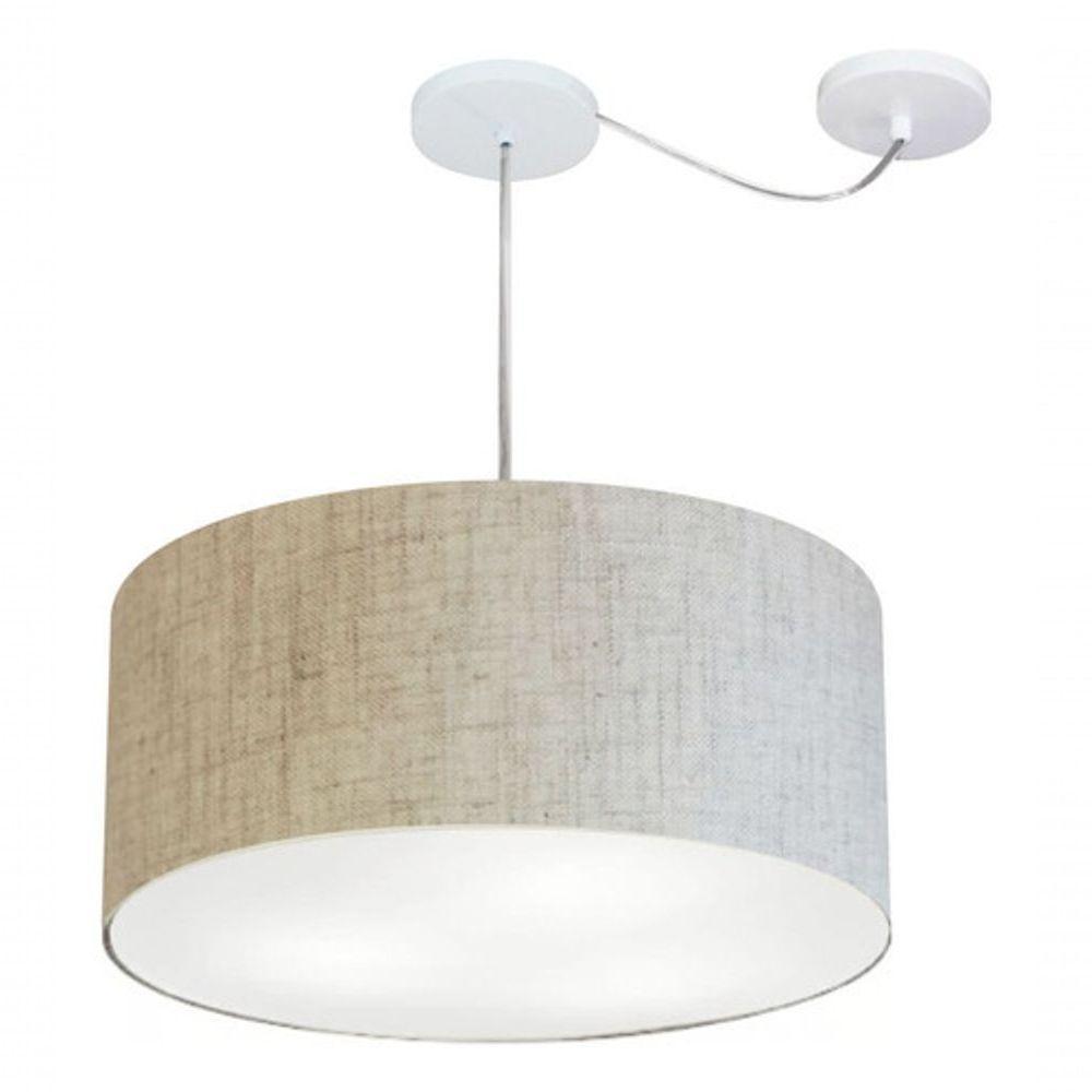 Lustre Pendente Cilíndrico Com Desvio Md-4252 Cúpula Em Tecido 55x25cm Rustico Bege - Bivolt - 3