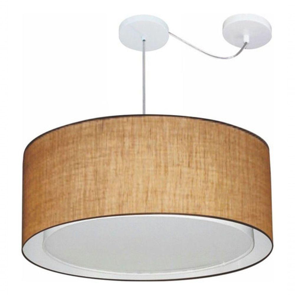 Lustre Pendente Cilíndrico Com Desvio De Centro Vivare Md-4311 Cúpula Em Tecido 60x30cm - Bivolt Palha 127/220v - 3