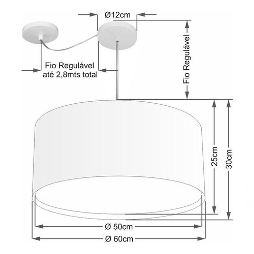 Lustre Pendente Cilíndrico Com Desvio De Centro Vivare Md-4311 Cúpula Em Tecido 60x30cm - Bivolt Palha 127/220v - 4