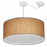 Lustre Pendente Cilíndrico Com Desvio De Centro Vivare Md-4311 Cúpula Em Tecido 60x30cm - Bivolt Palha 127/220v - 1