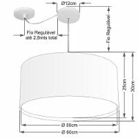 Lustre Pendente Cilíndrico Com Desvio De Centro Vivare Md-4311 Cúpula Em Tecido 60x30cm - Bivolt Palha 127/220v - 2