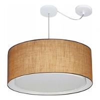 Lustre Pendente Cilíndrico Com Desvio De Centro Vivare Md-4311 Cúpula Em Tecido 60x30cm - Bivolt Palha 127/220v - 3