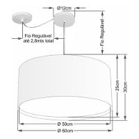 Lustre Pendente Cilíndrico Com Desvio De Centro Vivare Md-4311 Cúpula Em Tecido 60x30cm - Bivolt Palha 127/220v - 4