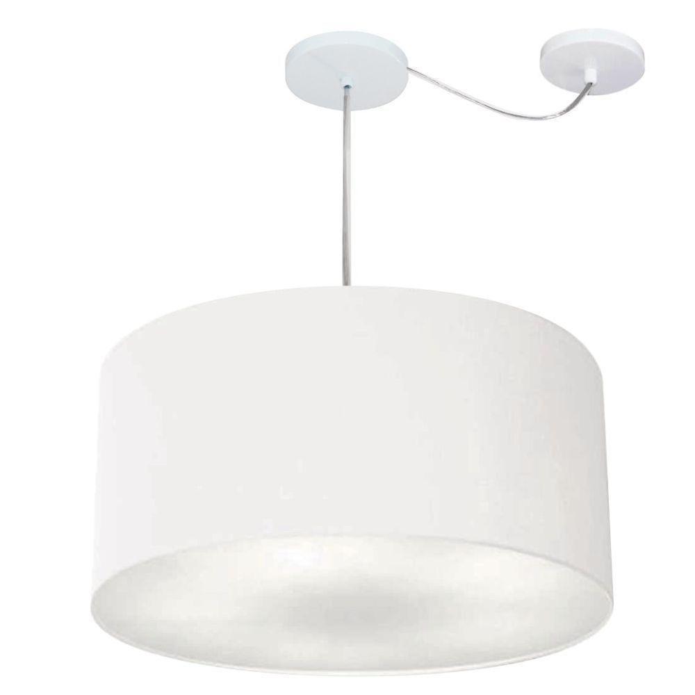 Lustre Pendente Cilíndrico Com Desvio De Centro Vivare Md-4264 Cúpula Em Tecido 55x30cm - Bivolt Branco 127/220v - 1