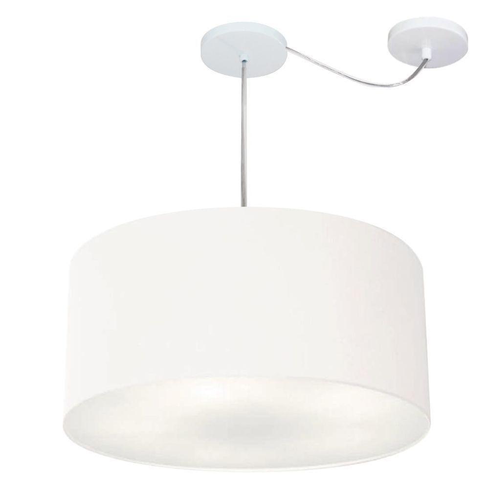 Lustre Pendente Cilíndrico Com Desvio De Centro Vivare Md-4263 Cúpula Em Tecido 55x25cm - Bivolt Branco 127/220v - 1