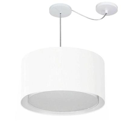 Lustre Pendente Cilíndrico Com Desvio De Centro Vivare Md-4313 Cúpula Em Tecido 45x30cm - Bivolt Branco 127/220v