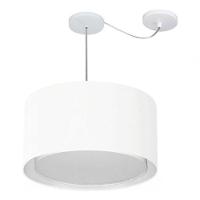 Lustre Pendente Cilíndrico Com Desvio De Centro Vivare Md-4313 Cúpula Em Tecido 45x30cm - Bivolt Branco 127/220v - 3