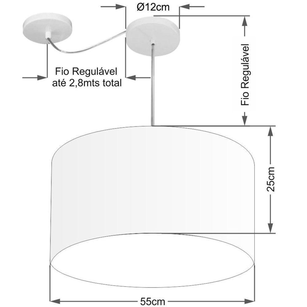 Lustre Pendente Cilíndrico Com Desvio De Centro Vivare Md-4263 Cúpula Em Tecido 55x25cm - Bivolt Café 127/220v - 2