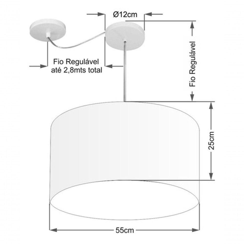 Lustre Pendente Cilíndrico Com Desvio De Centro Vivare Md-4263 Cúpula Em Tecido 55x25cm - Bivolt Café 127/220v - 4