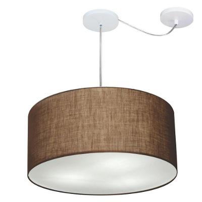 Lustre Pendente Cilíndrico Com Desvio De Centro Vivare Md-4263 Cúpula Em Tecido 55x25cm - Bivolt Café 127/220v