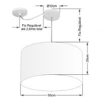 Lustre Pendente Cilíndrico Com Desvio De Centro Vivare Md-4263 Cúpula Em Tecido 55x25cm - Bivolt Café 127/220v - 4