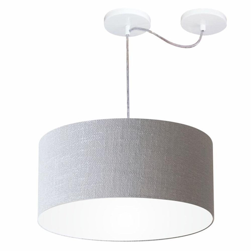 Lustre Pendente Cilíndrico Com Desvio De Centro Md-4151 Cúpula Em Tecido 50x25cm Rustico Cinza - Bivolt - 1
