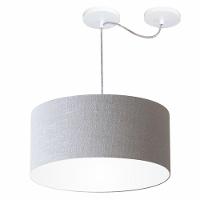Lustre Pendente Cilíndrico Com Desvio De Centro Md-4151 Cúpula Em Tecido 50x25cm Rustico Cinza - Bivolt - 1