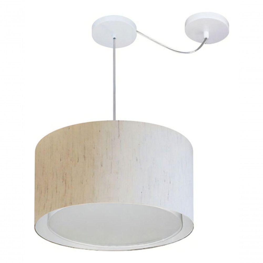 Lustre Pendente Cilíndrico Com Desvio Md-4305 Cúpula Em Tecido 40x25cm Linho Bege - Bivolt - 3
