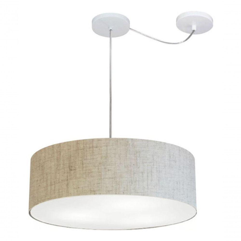 Lustre Pendente Cilíndrico Com Desvio De Centro Vivare Md-4222 Cúpula Em Tecido 45x15cm - Bivolt Rustico-bege 127/220v - 3