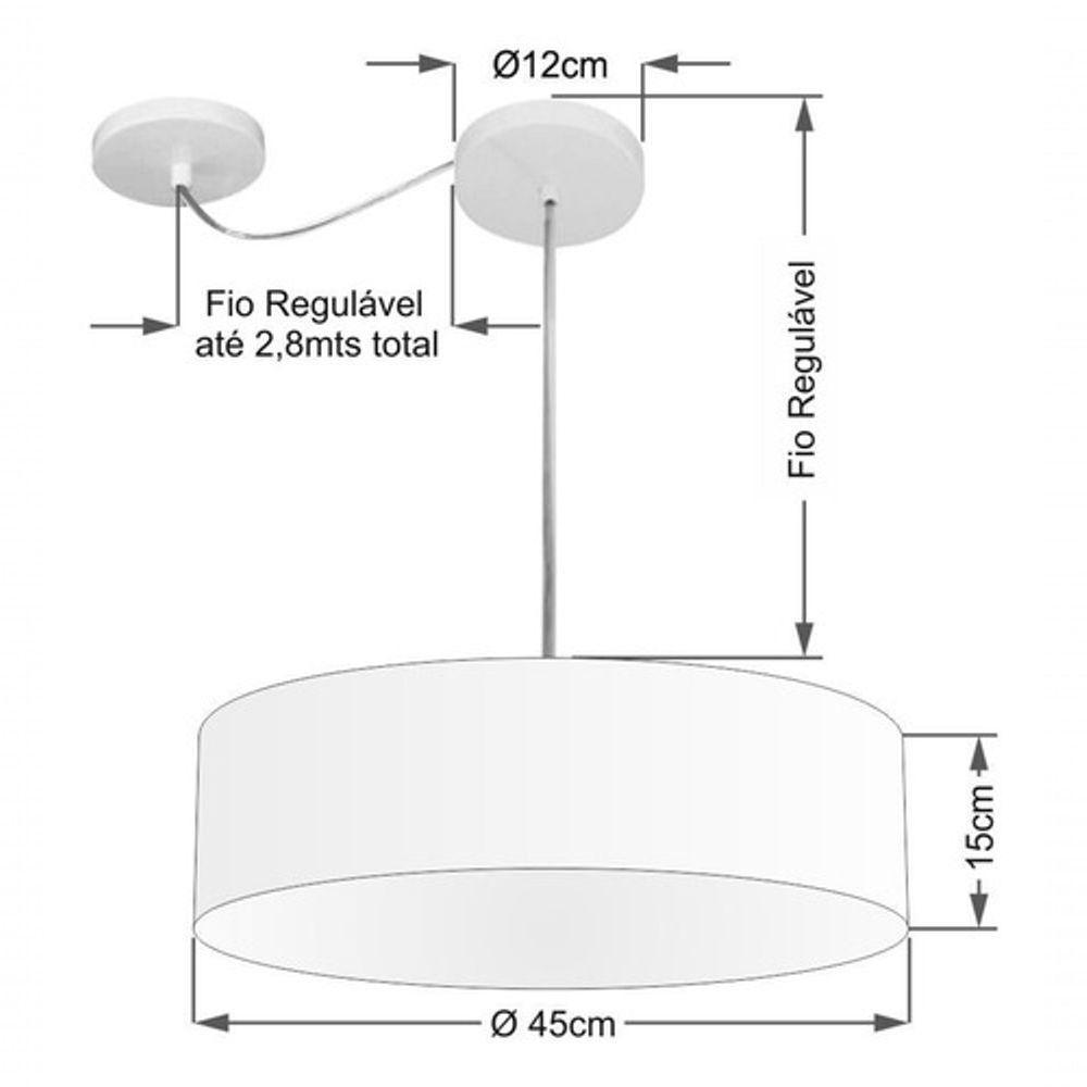 Lustre Pendente Cilíndrico Com Desvio De Centro Vivare Md-4222 Cúpula Em Tecido 45x15cm - Bivolt Rustico-bege 127/220v - 4