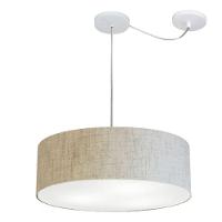 Lustre Pendente Cilíndrico Com Desvio De Centro Vivare Md-4222 Cúpula Em Tecido 45x15cm - Bivolt Rustico-bege 127/220v - 1