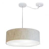 Lustre Pendente Cilíndrico Com Desvio De Centro Vivare Md-4222 Cúpula Em Tecido 45x15cm - Bivolt Rustico-bege 127/220v - 3