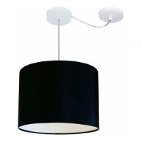 Lustre Pendente Cilíndrico Com Desvio De Centro Vivare Md-4227 Cúpula Em Tecido 40x30cm - Bivolt Preto 127/220v - 3