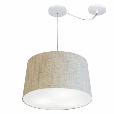 Lustre Pendente Cone Com Desvio De Centro Vivare Md-4281 Cúpula Em Tecido 40x45cm - Bivolt Rustico-bege 127/220v