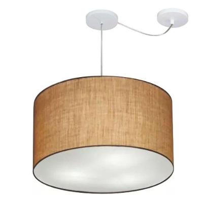 Lustre Pendente Cilíndrico Com Desvio Md-4235 Cúpula Em Tecido 45x30cm Palha - Bivolt