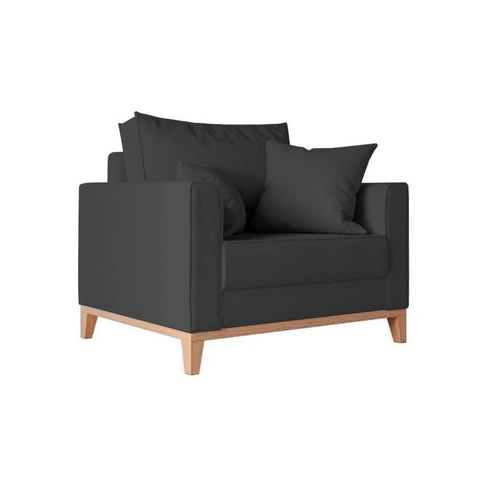 Kit 2 Poltronas Beny Amamentação Com 2 Almofadas Base Em Madeira Maciça Tecido Veludo Cinza - 3