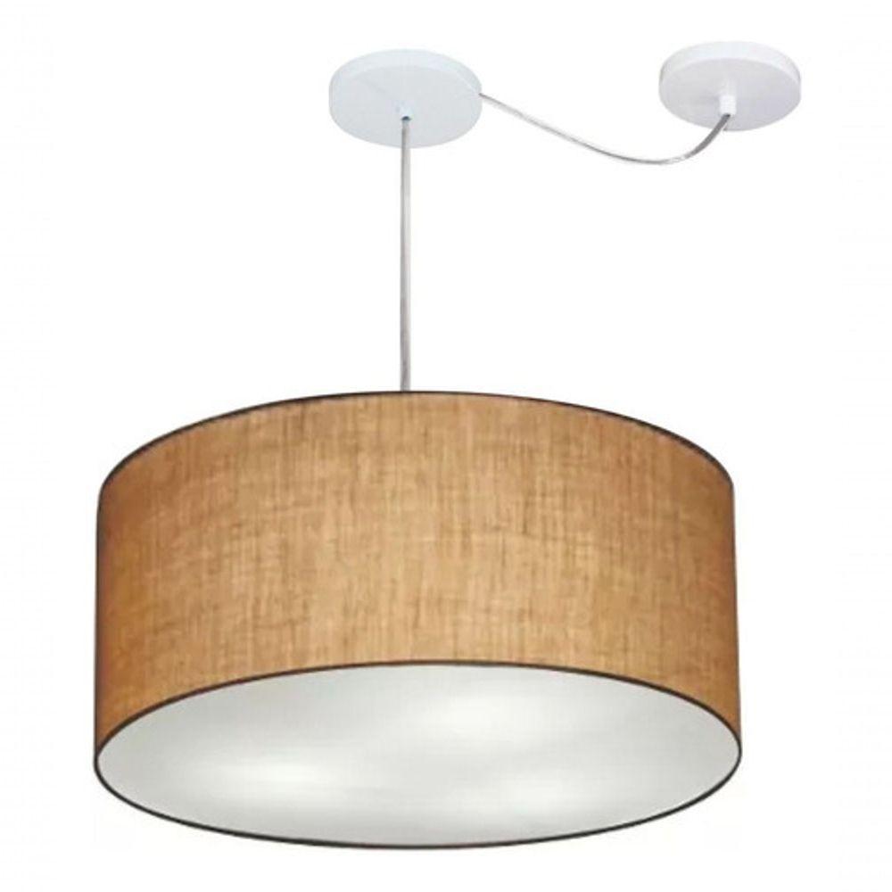 Lustre Pendente Cilíndrico Com Desvio De Centro Vivare Md-4252 Cúpula Em Tecido 55x25cm - Bivolt Palha 127/220v - 3