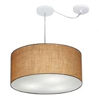 Lustre Pendente Cilíndrico Com Desvio De Centro Vivare Md-4252 Cúpula Em Tecido 55x25cm - Bivolt Palha 127/220v - 3