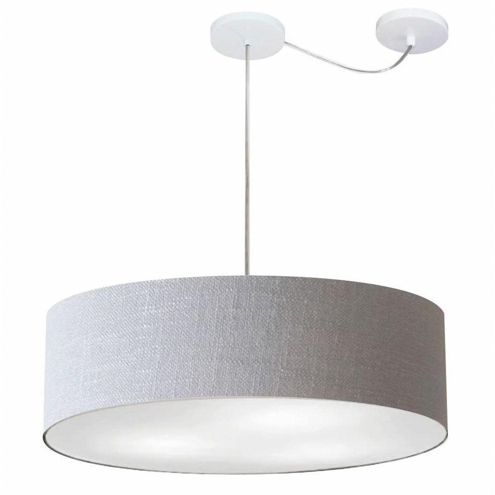 Lustre Pendente Cilíndrico Com Desvio De Centro Vivare Md-4265 Cúpula Em Tecido 60x15cm - Bivolt Rustico-cinza 127/220v - 1