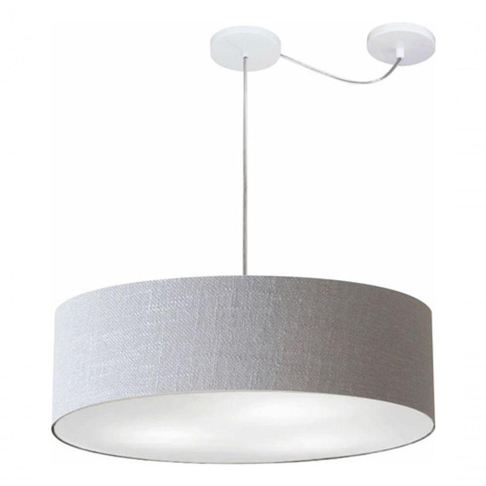 Lustre Pendente Cilíndrico Com Desvio De Centro Vivare Md-4265 Cúpula Em Tecido 60x15cm - Bivolt Rustico-cinza 127/220v - 3