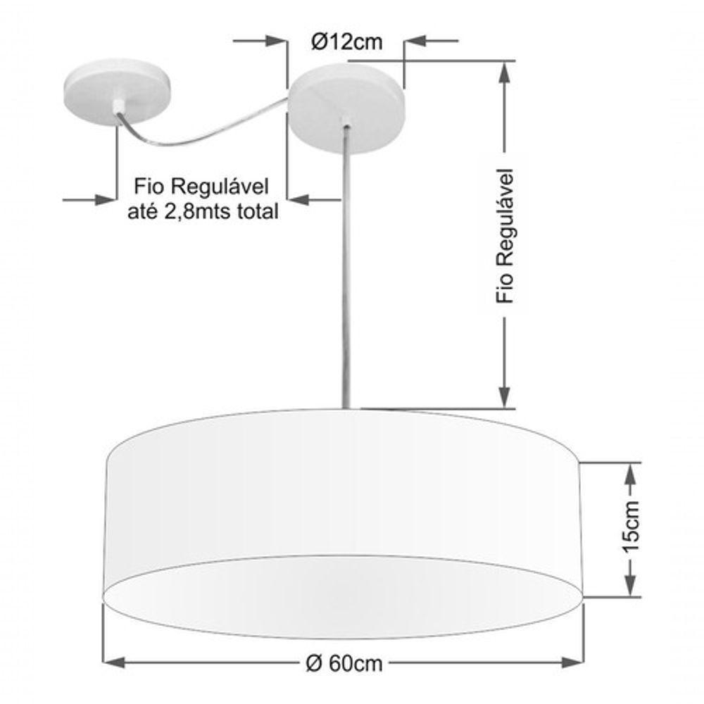 Lustre Pendente Cilíndrico Com Desvio De Centro Vivare Md-4265 Cúpula Em Tecido 60x15cm - Bivolt Rustico-cinza 127/220v - 4
