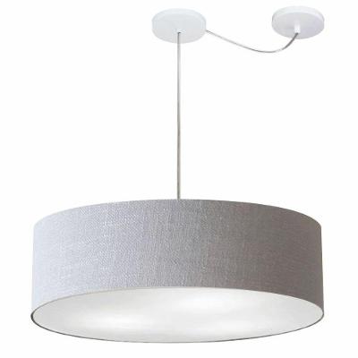 Lustre Pendente Cilíndrico Com Desvio De Centro Vivare Md-4265 Cúpula Em Tecido 60x15cm - Bivolt Rustico-cinza 127/220v