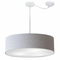 Lustre Pendente Cilíndrico Com Desvio De Centro Vivare Md-4265 Cúpula Em Tecido 60x15cm - Bivolt Rustico-cinza 127/220v - 1