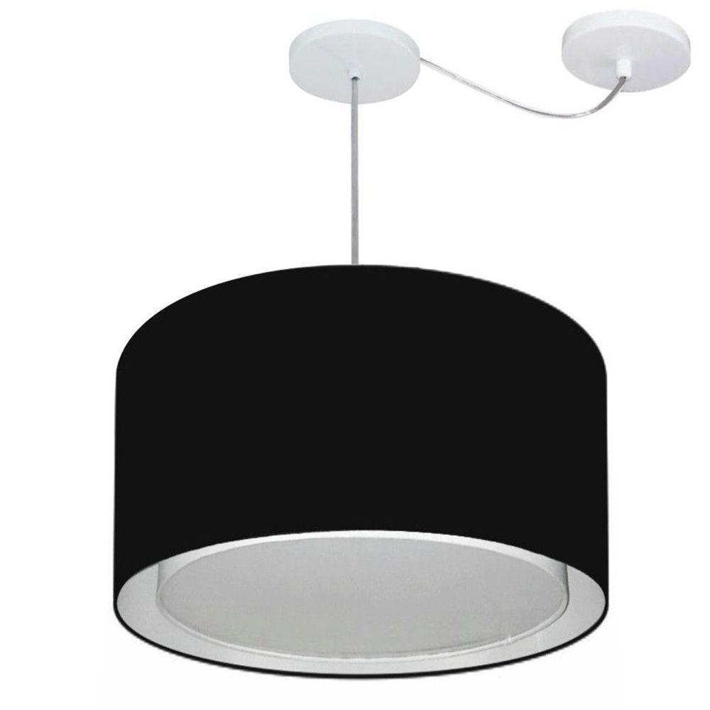 Lustre Pendente Cilíndrico Com Desvio De Centro Vivare Md-4307 Cúpula Em Tecido 45x30cm - Bivolt Preto 127/220v - 1